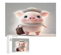 Cute Pig Jigsaw Puzzles for Adults & Kids 1000 Piece Wooden Puzzle Precise Interlocking Educational Game Challenge Toy （75×50cm）
