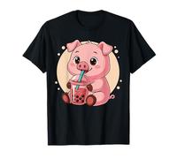 Cute Pig Kawaii Anime Drinking Bubble Tea Girl Kids T-Shirt