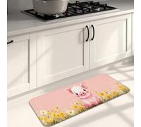 Cute Pig Kitchen Mats for Floor, Peach Piglet Floral Soft Mats, Cushioned Comfort Washable Non Slip Decor Rugs for Kitchen Sinks Laundryroom Bathroom 16x47 Inch