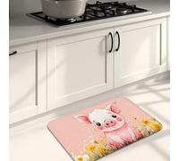 Cute Pig Kitchen Mats for Floor, Peach Piglet Floral Soft Mats, Cushioned Comfort Washable Non Slip Decor Rugs for Kitchen Sinks Laundryroom Bathroom 20x31 Inch