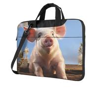 Cute Pig Laptop Bag, Computer Briefcase Gifts for Men Women, 360 Protective Laptop Shoulder Bag, Black, 13 inch