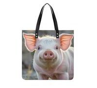 Cute Pig Leather Tote Bag for Women Casual Shoulder Bag Large Work Purse Vintage Satchel Handbag with Top Handle for Travel