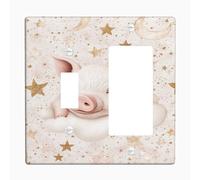 Cute Pig Light Switch Cover Plate/Outlet Covers, Soft Peach Clouds and Stars for Decor, Thermoplastic Wall Plates, Standard Size Toggle Rocker