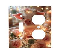 Cute Pig Light Switch Cover Plates/Outlet Covers, Pastel Peach Floral Design for Home Decor, Thermoplastic Wall Plates, Standard Size Toggle Duplex