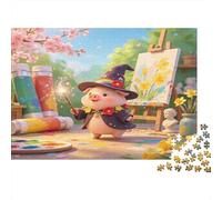 Cute Pig Painter 1000 Piece Jigsaw Puzzle Paper for Adults Magical Spring Garden Focus Family Relax Gift Home Decor 70x50cm/1000pcs