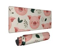 Cute Pig Pattern Large Mouse Pad, Soft Peach Farm Animals Design Stitched Edge Mousepad, Rubber Non-Slip Washable Mat for Home and Office Workstation 16x36 Inch