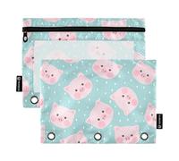 Cute Pig Pattern Pencil Pouch for 3 Ring Binder, Three Hole Pencil Case for Binder Bulk Pencil Bag with Clear Window and Zipper for Office School College, 2 Pack