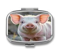 Cute Pig Pill Organizer 2 Compartments Small Pill Box for Pocket Purse Portable Travel Pill Case Metal Medicine Organizer Daily Pill Container for Vitamin Fish Oil Supplement