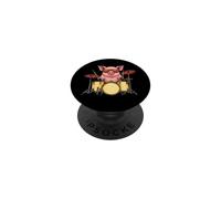 Cute Pig Playing Drums Drummer Music PopSockets Adhesive PopGrip