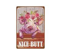 Cute Pig，Pretty Little Piggy Metal Wall Tin Sign Retro Gift Man Cave Decor Vintage Decorations 8"x12"