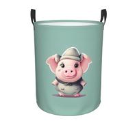 Cute Pig Print Large Round Laundry Hamper Waterproof Storage Basket Washable Organizer Household
