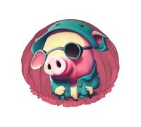 Cute Pig Print Large Size Waterproof Shower Cap For Women And Men Reusable Lightweight Soft Hat