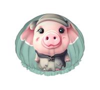 Cute Pig Print Large Size Waterproof Shower Cap For Women And Men Reusable Lightweight Soft Hat