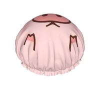 Cute Pig Print Soft Lined Shower Cap, Double Layer Washable Wide Elastic Band Hair Shower Cap For Bath