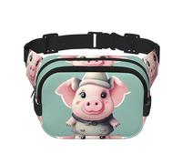 Cute Pig Print Versatile Square Double Layer Waist Bag Trendy for Men and Women daily use Bag, Black, One Size