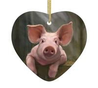 Cute Pig Printed decorative ornaments, ceramic heart-shaped ornaments, can be hung on Christmas trees and fireplaces