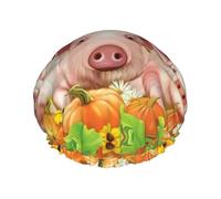 Cute Pig Printed Double-Layer Shower Cap, Reusable Shower Cap, Suitable For Various Hair Lengths