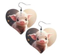 Cute Pig Prints Leather Heart earrings Pendant Stylish and light Lightweight Dangle for Women Girls, One Size, Leather, No Gemstone