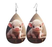 Cute Pig Prints Leather Teardrop earrings Pendant Stylish and light Lightweight Dangle for Women Girls, One Size, Leather, No Gemstone