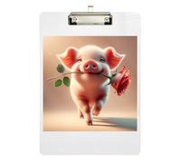 Cute Pig Red Rose Clipboards Writing Clipboard Hanging Clipboards A4 Standard Size with Low Profile Metal Clip for Nurses Teachers Coaches 12.5 x 9 Inches