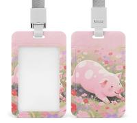 Cute Pig Retractable ID Badge Holder with Lanyard - Vertical Badge Reel,Keychain Clip,Name Tag Id Card Holder Protector for Nurse Officer Teacher Security Staff Women Men