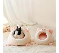 Cute Pig-Shaped Nest for Hamster Weasel Rabbit Small Pet Fluff with PP Cotton Lining Warm and Comfortable Animal Bed (Small,Pink)