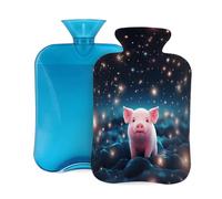 Cute Pig Starry Sky Hot Water Bottle with Cover, 2L PVC Hot Water Bag with Soft Cover, Reusable Heating Pad for Pain Relief Warm Hands Waist Abdomen Feet & Bed