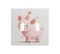 Cute Pig Wearing A Party Hat Double Gang Toggle Light Cover Wall Plate Switch Decor Standard Size - 11.4x11.4cm