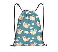 Cute Pig Wing Sports Backpack String Versatile Gym Sack Backpack Foldable String Bags For School Trainer Holidays 39X46Cm