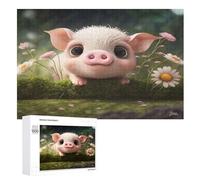 Cute Pig Wooden Jigsaw Puzzles for Adults Hard Poster Puzzle 1000 Piece Precise Interlocking Educational Game Toys （75×50cm）