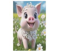 Cute Pig Wooden Puzzles Jigsaw Puzzle 1000 Pieces for Adults Creative Difficult Challenging Game （78×53cm）