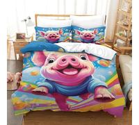 Cute Piggy Duvet Cover Set,Childhood Fun Art 3D Bedding Set Easy Care Quilt Cover 3pcs, Comforter Cover with Zipper Closure for Girls Boys Children Bedroom Decor Super King（260x220cm）