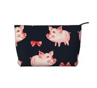 Cute Piggy Red Bow Pattern, Cosmetic Bag Corduroy Makeup Bag Portable Travel Toiletry Bag