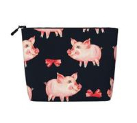 Cute Piggy Red Bow Pattern, Cosmetic Bag Imitation Linen Makeup Bag Portable Travel Toiletry Bag