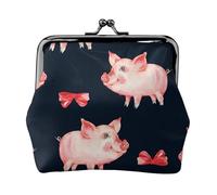 Cute Piggy Red Bow Pattern, PU Leather Coin Purse, Small Wallets, Change Pouch with Kiss Lock Clasp Buckle, Change Purse