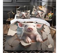 Cute Piglet Duvet Cover 3D Design Printed Wrinkle-Resistant 3 Pieces Bedding Set Zipper Digital Art_1 Quilt Cover Ultra Soft Breathable for Teens Kids Girls Boys Women Adults Double（200x200cm）