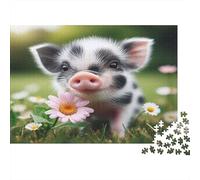 Cute Piglet Flower 1000pcs Jigsaw Puzzle for Adults, Thick White Cardboard, Pig with Daisy, Educational Brain Teaser, Creative Activity, Enhances Concentration & Patience 38x26cm/1000pcs