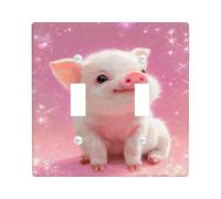 Cute Piglet Light Switch Cover Plate, Peach Sparkle Design for Kids' Room Decor, Thermoplastic Wall Plates, Standard Size Double Toggle