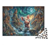 Cute Piglet Recycled Paper Jigsaw Puzzle 1000 Piece Moonlit Stream Memory Improvement Party Game 38x26cm/1000pcs