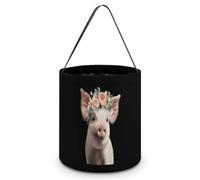Cute Piglet with A Flower Halloween Tricking Or Treating Bag