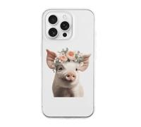 Cute Piglet with A Flower TPU Cell Phone Case Compatible with iPhone 16/16 Plus/16 Pro/16 Pro Max/16 E Soft Protective Shell