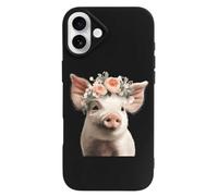 Cute Piglet with A Flower TPU Cell Phone Case Compatible with iPhone 16/16 Plus/16 Pro/16 Pro Max/16 E Soft Protective Shell