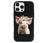 Cute Piglet with A Flower TPU Cell Phone Case Compatible with iPhone 16/16 Plus/16 Pro/16 Pro Max/16 E Soft Protective Shell