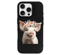 Cute Piglet with A Flower TPU Cell Phone Case Compatible with iPhone 16/16 Plus/16 Pro/16 Pro Max/16 E Soft Protective Shell