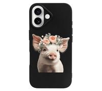 Cute Piglet with A Flower TPU Cell Phone Case Compatible with iPhone 16/16 Plus/16 Pro/16 Pro Max/16 E Soft Protective Shell