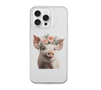Cute Piglet with A Flower TPU Cell Phone Case Compatible with iPhone 16/16 Plus/16 Pro/16 Pro Max/16 E Soft Protective Shell