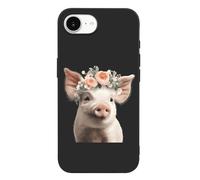 Cute Piglet with A Flower TPU Cell Phone Case Compatible with iPhone 16/16 Plus/16 Pro/16 Pro Max/16 E Soft Protective Shell