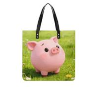 Cute Pigs Characters Pink Square PU Leather Tote Bag