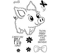 Cute Pigs Dies and Stamps Sets for Card Making Flowers Butterflies Transparent Silicone Seal Stamps for Paper Crafting Arts Supplies Bow-knot I Miss You Pig Time Words Phrase Clear Stamping Stamps
