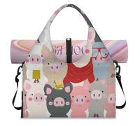 Cute Pigs Family Sports Duffel Bag for Women Men Colorful Pigs Weekend Overnight Bag with Shoe Compartment Shoulder Tote Luggage Bag for Yoga Gym Travel